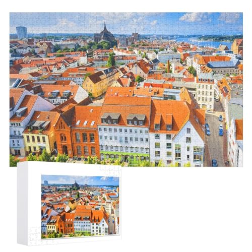 Puzzle für Erwachsene und Kinder ab 14 Jahren, 1000 StüCk，„Altstadt von Rostock, Deutschland“ ，Lernspielzeug FüR Kinder 70x50，Papier Puzzle von XJUfW