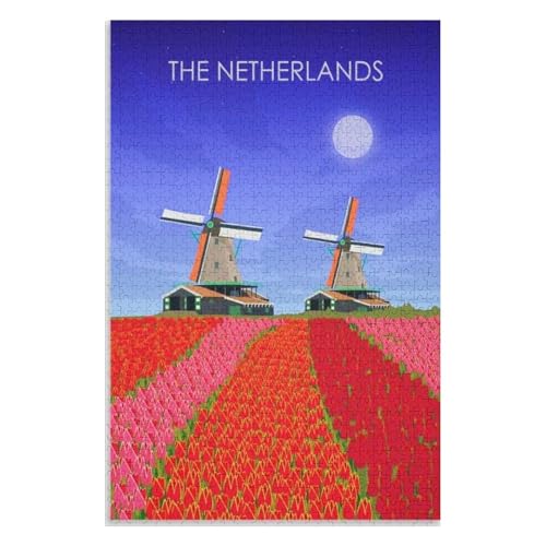 Puzzle für Erwachsene und Kinder ab 14 Jahren, 1000 StüCk，Die Niederlande，Lernspielzeug FüR Kinder 75x50，Holz Puzzle,AA-241 von XJUfW