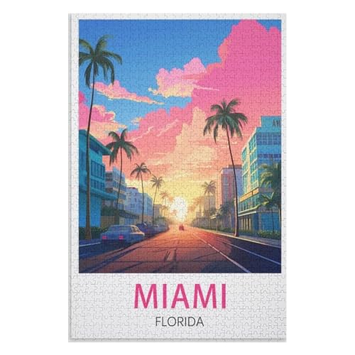 Puzzle für Erwachsene und Kinder ab 14 Jahren, 1000 StüCk，Miami Florida，Lernspielzeug FüR Kinder 70x50，Papier Puzzle,AA-341 von XJUfW
