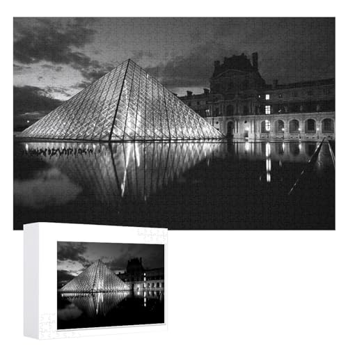 Puzzle für Erwachsene und Kinder ab 14 Jahren, 1000 StüCk，Nachtansicht der Louvre-Pyramide in Paris，，Lernspielzeug FüR Kinder 75x50，Holz Puzzle von XJUfW