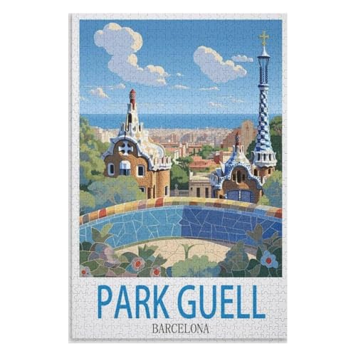 Puzzle für Erwachsene und Kinder ab 14 Jahren, 1000 StüCk，Park Güell Barcelona，Lernspielzeug FüR Kinder 75x50，Holz Puzzle,AA-1497 von XJUfW