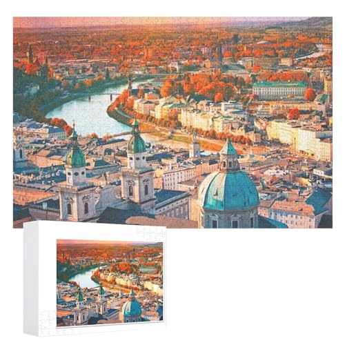Puzzle für Erwachsene und Kinder ab 14 Jahren, 1000 StüCk，„Salzburg im rot-goldenen Abendlicht“ ，Lernspielzeug FüR Kinder 70x50，Papier Puzzle von XJUfW