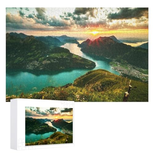 Puzzle für Erwachsene und Kinder ab 14 Jahren, 1000 StüCk，Schweiz, Vierwaldstättersee, Landschaften, ，Lernspielzeug FüR Kinder 52x38 Papier Puzzle von XJUfW
