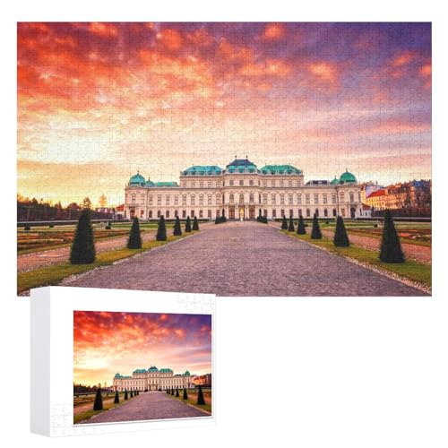 Puzzle für Erwachsene und Kinder ab 14 Jahren, 1000 StüCk，„Sonnenaufgang am Schloss Belvedere in Wien, Österreich“ ，Lernspielzeug FüR Kinder 75x50，Holz Puzzle von XJUfW