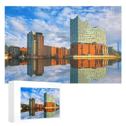 Puzzle für Erwachsene und Kinder ab 14 Jahren, 1000 StüCk，„Spiegelung der Elbphilharmonie in Hamburg“ ，Lernspielzeug FüR Kinder 52x38 Papier Puzzle von XJUfW