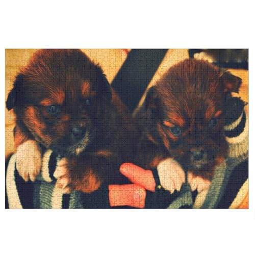 Puzzle für Erwachsene und Kinder ab 14 Jahren, 1000 StüCk，Two Cute Puppies, ，Lernspielzeug FüR Kinder 52x38 Papier Puzzle von XJUfW