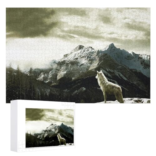 Puzzle für Erwachsene und Kinder ab 14 Jahren, 1000 StüCk，Weißer Wolf der verschneiten Berge，，Lernspielzeug FüR Kinder 38x26，Papier Puzzle von XJUfW