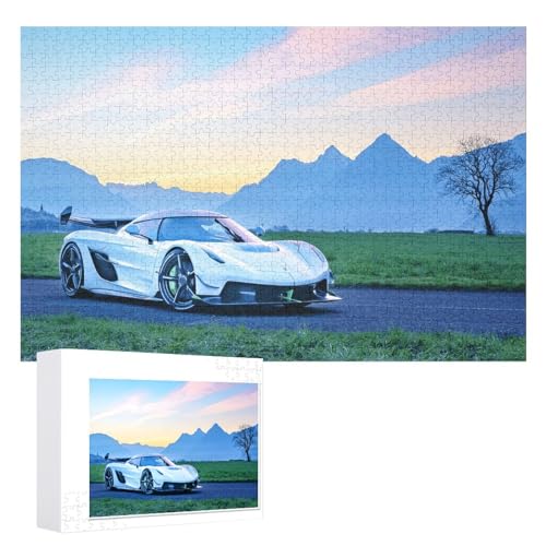Puzzle für Erwachsene und Kinder ab 14 Jahren, 1000 StüCk，weißes Sportwagen-Landschafts-Papierpuzzle,，Lernspielzeug FüR Kinder 52x38 Papier Puzzle von XJUfW