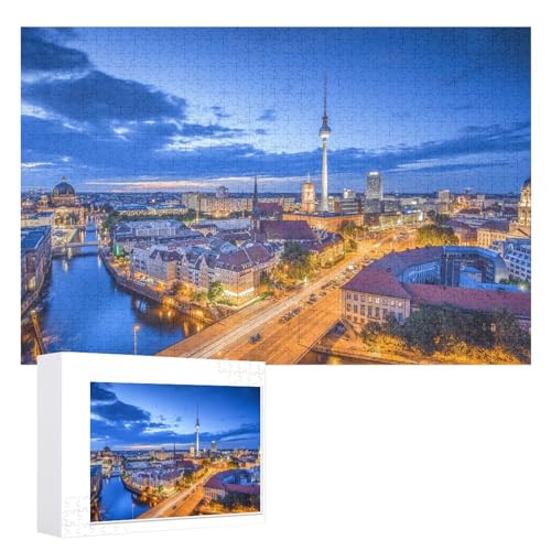 Wohnkultur Geburtstag ，Challenging Games Moderne Lernspiel Stress Relief ，1000 StüCk， „Blick über Berlin am Abend“ ，Lernspielzeug FüR Kinder 52x38 Papier Puzzle von XJUfW