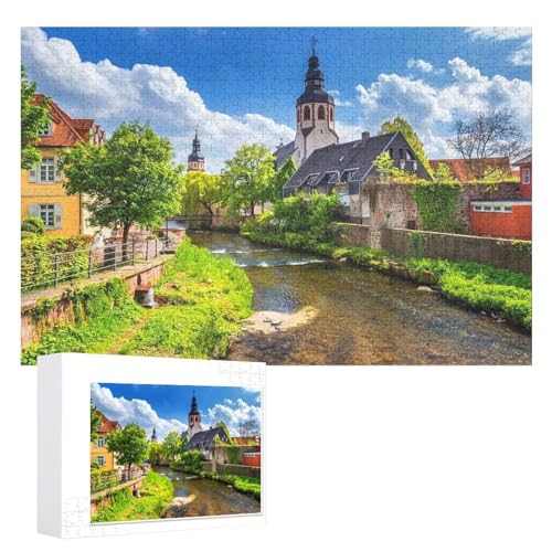 Wohnkultur Geburtstag ，Challenging Games Moderne Lernspiel Stress Relief ，1000 StüCk，: Kleines Flüsschen in Ettlingen“ ，Lernspielzeug FüR Kinder 52x38 Papier Puzzle von XJUfW
