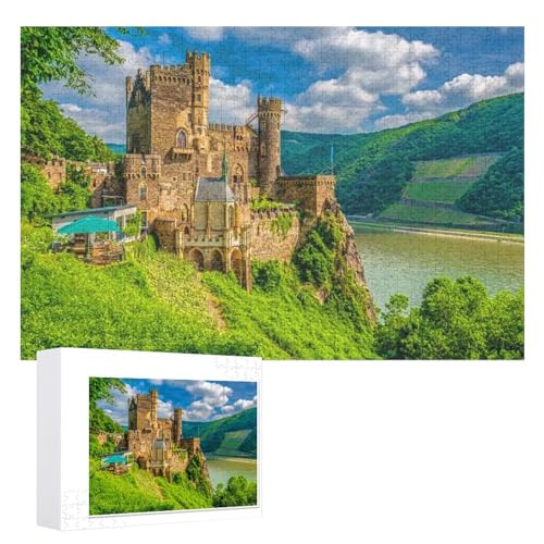 Wohnkultur Geburtstag ，Challenging Games Moderne Lernspiel Stress Relief ，1000 StüCk，„Burg Rheinstein im Rheintal“ ，Lernspielzeug FüR Kinder 52x38 Papier Puzzle von XJUfW