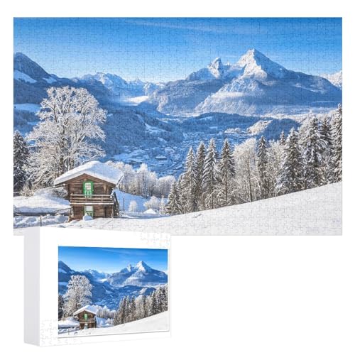 Wohnkultur Geburtstag ，Challenging Games Moderne Lernspiel Stress Relief ，1000 StüCk，„Winterliche Alpen in Österreich“ ，Lernspielzeug FüR Kinder 52x38 Papier Puzzle von XJUfW