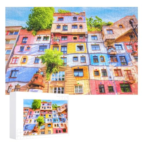 für Familie Freunde Dekorativ，1000 StüCk，„Hundertwasserhaus in Wien, ，Lernspielzeug FüR Kinder 38x26，Papier Puzzle von XJUfW