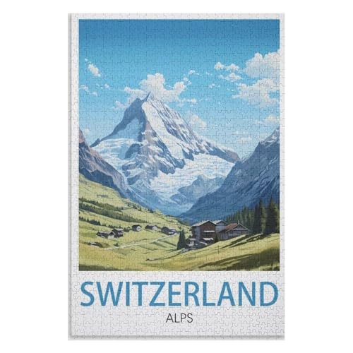 für Familie Freunde Dekorativ，1000 StüCk，Schweiz Alpen，Lernspielzeug FüR Kinder 75x50，Holz Puzzle,AA-1234 von XJUfW