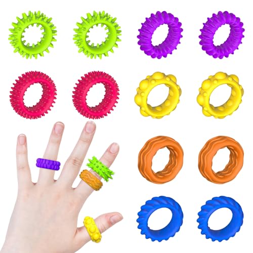12 Stück Silikon Anxiety Ring Set, Fidget Ring Toys für Kinder Erwachsene, Sensorik Autismus für Spielzeug, Massageringe für Finger Akupressurring, Für Kinder Stressabbau Angstlustautismus Und Adhs von XJWZGM