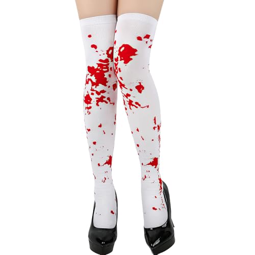 Halloween Blutige Overknee Strümpfe Damen, Halloweenblutsocken, Blutige Strumpfhose Hallowmas Damen, Horror Overknee Oberschenke für Hallowmas Rollenspiel Karneval Krankenschwester Kostüm Halloween Blutige Overknee Strümpfe Damen, Halloweenblutsocken, Blutige Strumpfhose Hallowmas Damen, Horror Overknee Oberschenke für Hallowmas Rollenspiel Karneval Krankenschwester Kostüm von XJWZGM