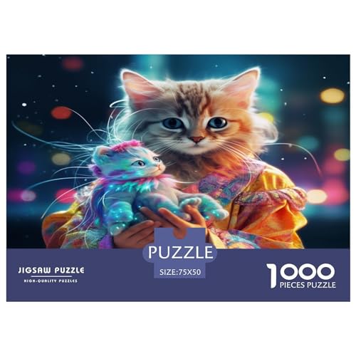1000 Teile Puzzle eines Erwachsenen Kätzchens, Holzpuzzle, pädagogische, intellektuelle Puzzles, lustiges Familienspiel, 1000 Teile (75 x 50 cm) von XJmoney