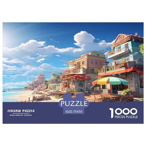 1000 Teile Puzzle für Erwachsene Seaside_Beach_Town Puzzlesets für Familien Holzpuzzles Brain Challenge Puzzle 1000 Teile (75 x 50 cm) von XJmoney
