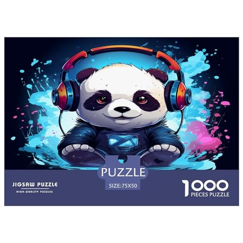 1000 Teile kreatives Puzzle, Panda mit Kopfhörern, rechteckiges Puzzle, Lernspielzeug, Geschenk für Kinder und Erwachsene, 1000 Teile (75 x 50 cm) von XJmoney