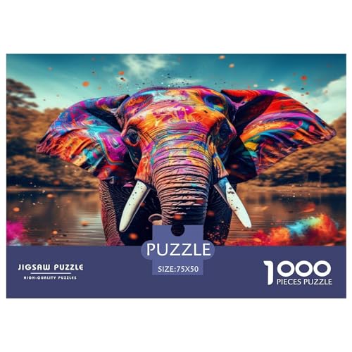1000-teiliges Holzpuzzle, Elefanten-Puzzle, Heimwanddekoration, Lernspielzeug, Geschenk für Familienspiel, 1000 Stück (75 x 50 cm) von XJmoney