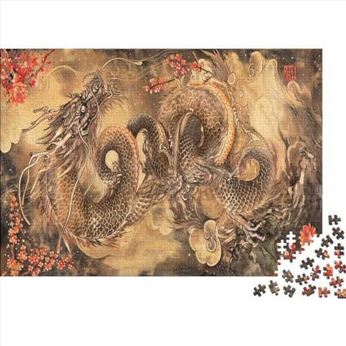 1000-teiliges Holzpuzzle, chinesischer Drache, Heimwanddekoration, Lernspielzeug, Geschenk für Familienspiel, 1000 Stück (75 x 50 cm) von XJmoney