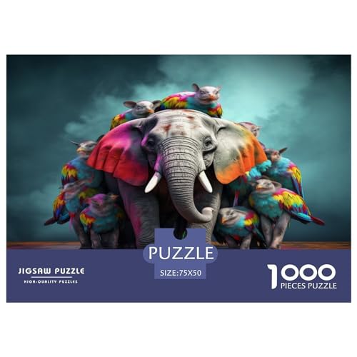 1000-teiliges Puzzle, afrikanischer Elefant, Puzzle für Erwachsene, Holzpuzzle, Lernspiel für Erwachsene, Kind, 1000 Teile (75 x 50 cm) von XJmoney