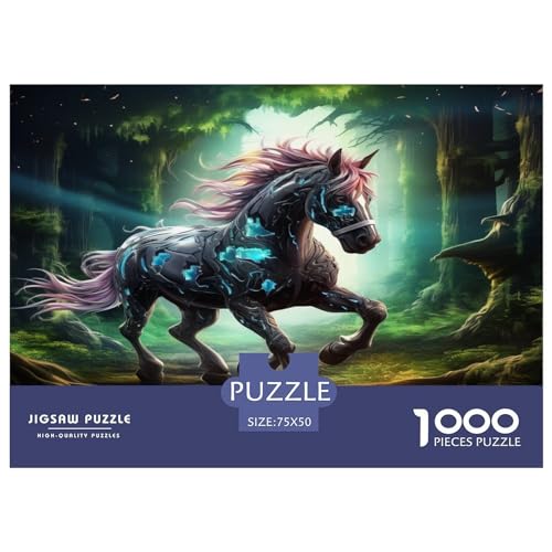 1000-teiliges Puzzle, geheimnisvolles Einhorn, für Erwachsene und Kinder, Holzpuzzle, Lernspielzeug, 1000 Teile (75 x 50 cm) von XJmoney