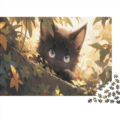 1000-teiliges Puzzle, süßes schwarzes Katzenpuzzle für Erwachsene, Holzpuzzle, Lernspiel für erwachsenes Kind, 1000 Teile (75 x 50 cm) von XJmoney