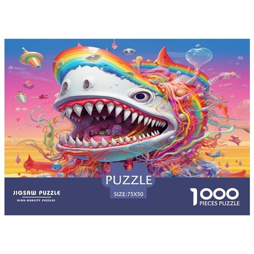 1000-teiliges Puzzle für Erwachsene, Weird_Shark-Puzzle, Holzpuzzle für Erwachsene, Familienunterhaltungsspielzeug, 1000 Stück (75 x 50 cm) von XJmoney
