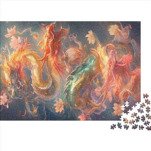 1000-teiliges Puzzle mit Drachenmotiv für Erwachsene, Holzpuzzle, pädagogische, intellektuelle Puzzles, lustiges Familienspiel, 1000 Teile (75 x 50 cm) von XJmoney