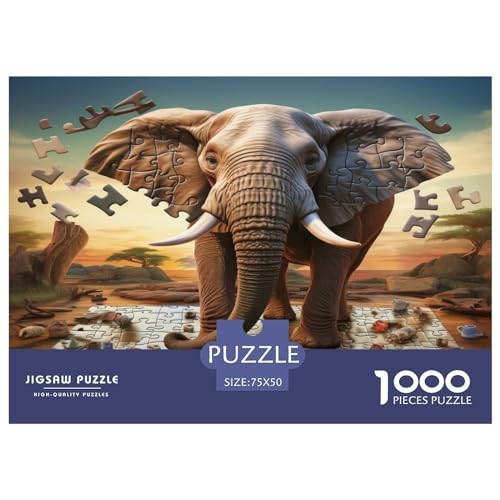 1000-teiliges Puzzle mit afrikanischen Elefanten für Erwachsene – Puzzles für Teenager – Geschenke – Holzpuzzles – Entspannungspuzzlespiele – Denksport-Puzzle 1000 Teile (75 x 50 cm) von XJmoney