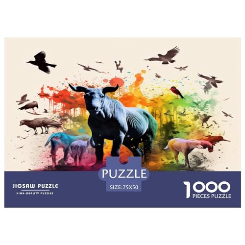 1000-teiliges Puzzle mit verschiedenen Tieren für Erwachsene und Kinder, Holzpuzzle, Lernspielzeug, 1000 Stück (75 x 50 cm) von XJmoney