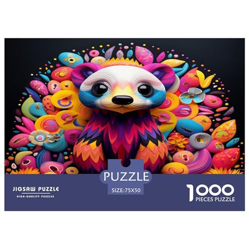 1000-teiliges rechteckiges Puzzle für Erwachsene, Bunte Zibetkatze, kreatives Puzzle-Herausforderungsspielzeug, Puzzle für Erwachsene und Kinder, 1000 Teile (75 x 50 cm) von XJmoney