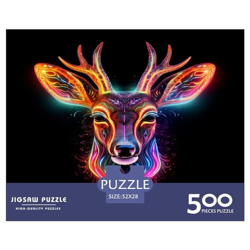 500 Teile Hirsch-Puzzle für Erwachsene und Kinder, kreatives rechteckiges Puzzle, Holzpuzzle, lustiges Lernspielzeug, 500 Teile (52 x 38 cm) von XJmoney