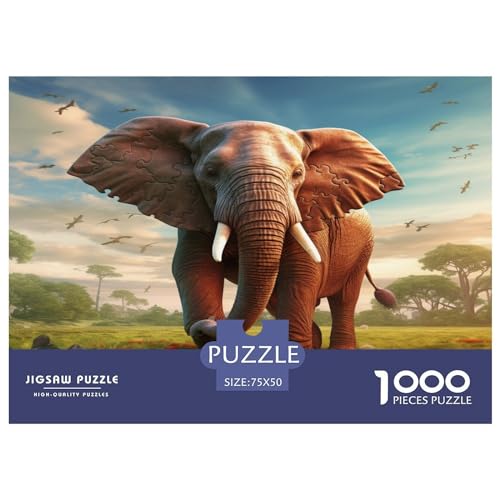 Afrikanischer Elefant, 1000 Teile, Puzzle für Erwachsene, kreatives rechteckiges Puzzle, Geschenk, Holzpuzzlespiel, Kinder, Denksportaufgaben, Spielzeug, 1000 Teile (75 x 50 cm) von XJmoney