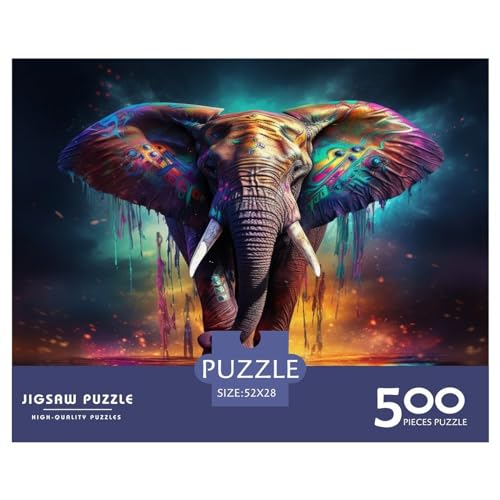 Afrikanischer Elefant, Puzzle für Erwachsene, 500-teiliges Puzzle für Erwachsene, lustiges Dekomprimierungsspiel aus Holz, 500 Teile (52 x 38 cm) von XJmoney