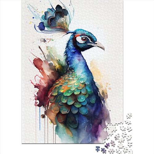Aquarell-Puzzle Pfau Freundliche Materialien Puzzle aus 100% recyceltem Karton für Kinder und Erwachsene ab 12 Jahren Geburtstagsgeschenk 70x50cm/1000 Teile von XJmoney