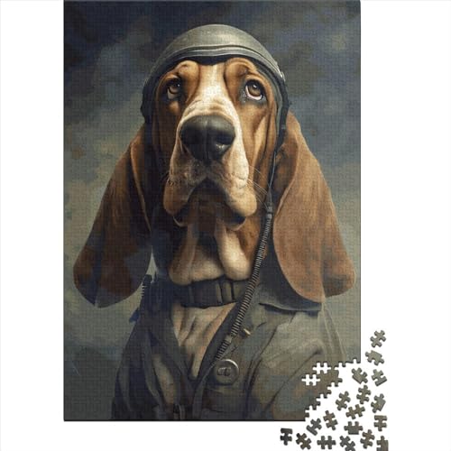 Basset Hound Soldier Puzzle Kreative Spiele Premium-Papp-Puzzle für Erwachsene Jugendliche Ostergeschenke 38 x 26 cm / 1000 Teile von XJmoney