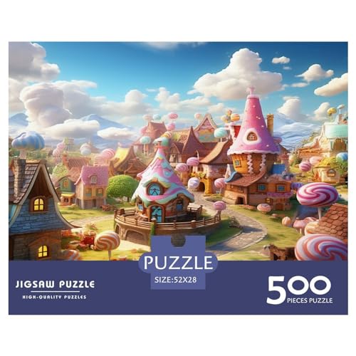 Fantasy_Village_ Puzzles für Erwachsene, 500-teiliges Puzzle für Erwachsene, Holzpuzzle, lustiges Dekomprimierungsspiel, 500 Teile (52 x 38 cm) von XJmoney