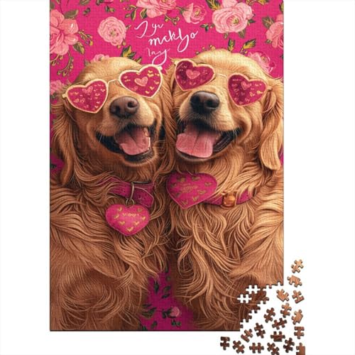 Golden Retriever mit rosa Herzen Puzzle Dekompressionsspielzeug 100% recyceltes Karton-Puzzle für Kinder Erwachsene Halloween-Geschenke 70x50cm/1000 Stück von XJmoney