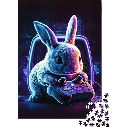 XJmoney Neon-Kaninchen Holzpuzzle 1000 Teile, Experten-Puzzle für Kinder ab 6 Jahren, Modernes Rätsel für den Tisch von XJmoney