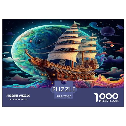 Kreative rechteckige Puzzles für Erwachsene, 1000-teiliges Segelboot-Holzpuzzle, praktisches Spiel, Familiendekoration, 1000 Stück (75 x 50 cm) von XJmoney
