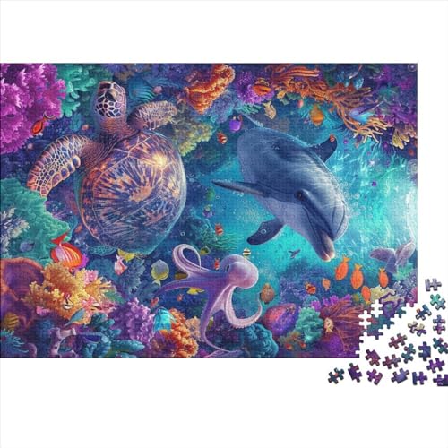 Kreative rechteckige Puzzles für Erwachsene, 1000-teiliges Tier-Delphin-Holzpuzzle, praktisches Spiel, Familiendekoration, 1000 Stück (75 x 50 cm) von XJmoney