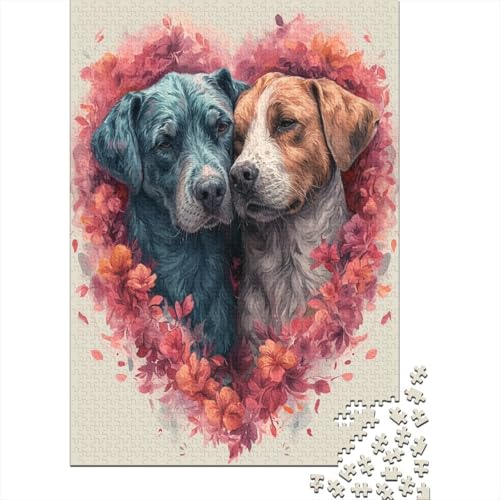 Liebesszene Puzzle mit zwei Hunden, perfekt eingefasst, hochwertiges Karton-Puzzle für Kinder und Erwachsene ab 12 Jahren, Halloween-Geschenke, 38 x 26 cm / 1000 Teile von XJmoney