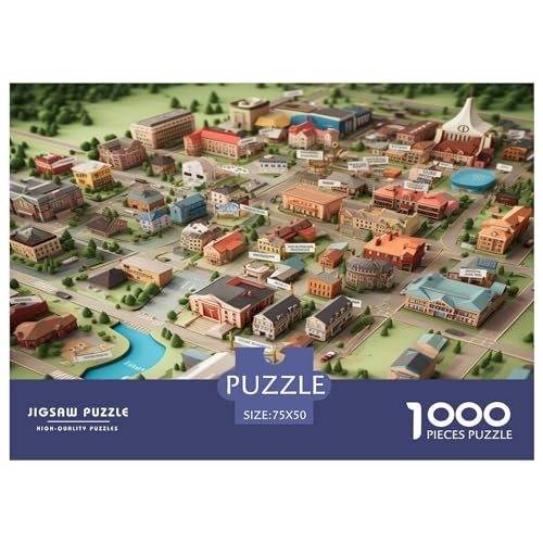 Map_of Town 1000-teiliges Puzzle für Erwachsene – Puzzles für Teenager – Geschenke – Holzpuzzles – Entspannungspuzzlespiele – Denksport-Puzzle 1000 Teile (75 x 50 cm) von XJmoney