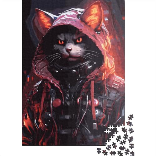 Neon-Katzenpuzzle, Rechteckiger Karton, 100% recycelt, Puzzle für Jungen oder Mädchen, Halloween-Geschenke, 38 x 26 cm / 1000 Teile von XJmoney