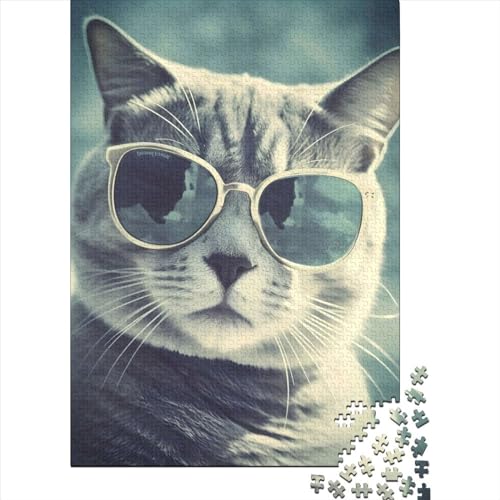 Puzzle „Coole Katze mit Sonnenbrille“, Puzzle für Erwachsene, Holzbrettpuzzle, anspruchsvolles Spiel, 500 Teile (52 x 38 cm) von XJmoney