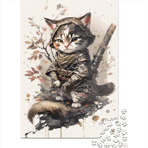 Puzzle Baby Cat Samurai 100% recycelter Karton Premium-Puzzle für Kinder Erwachsene Weihnachtsgeschenke 38x26cm/1000 Teile von XJmoney