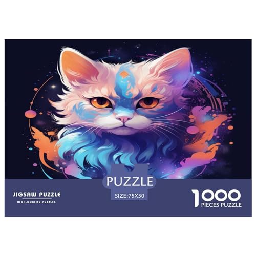 Puzzle Bunte Katze, Puzzle für Erwachsene, 1000 Teile, Holzpuzzle, Wandkunst-Puzzlespiele, 1000 Teile (75 x 50 cm) von XJmoney