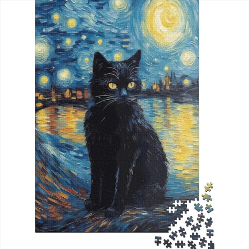 Puzzle Cat Night Starry 100% recycelter Karton Puzzle 100% recycelter Karton für Erwachsene Jugendliche Ostergeschenke 70x50cm/1000 Stück von XJmoney